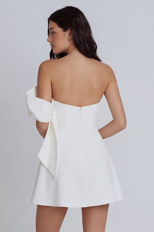 Ivory A-Line Strapless Mini Dress with Bow