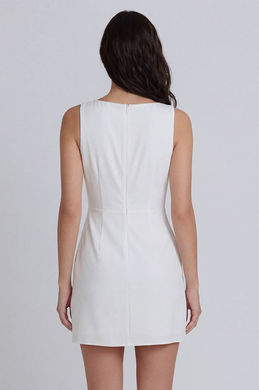 Ivory Bodycon Round Neck Ruched Mini Dress