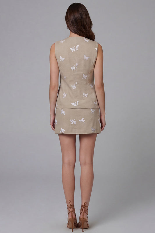 Khaki Single-Breasted Floral 2-Piece Work Suits