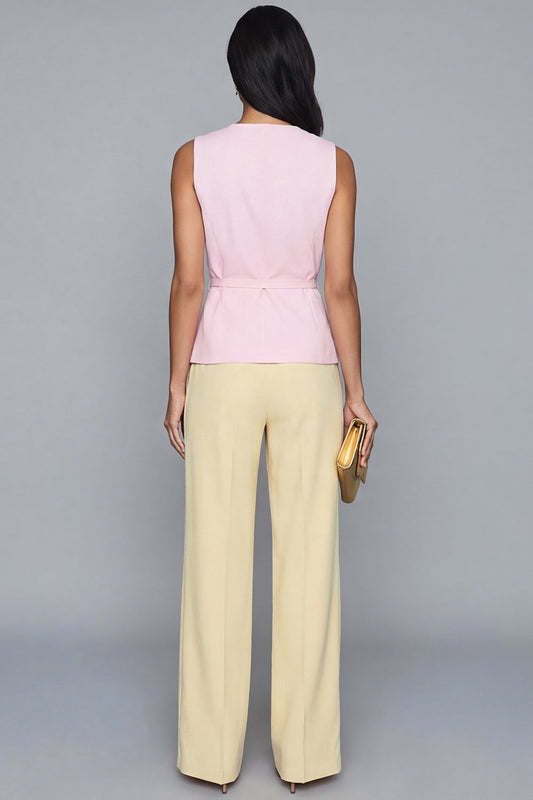 Trajes de trabajo de dos piezas con cuello en V rosas y amarillos