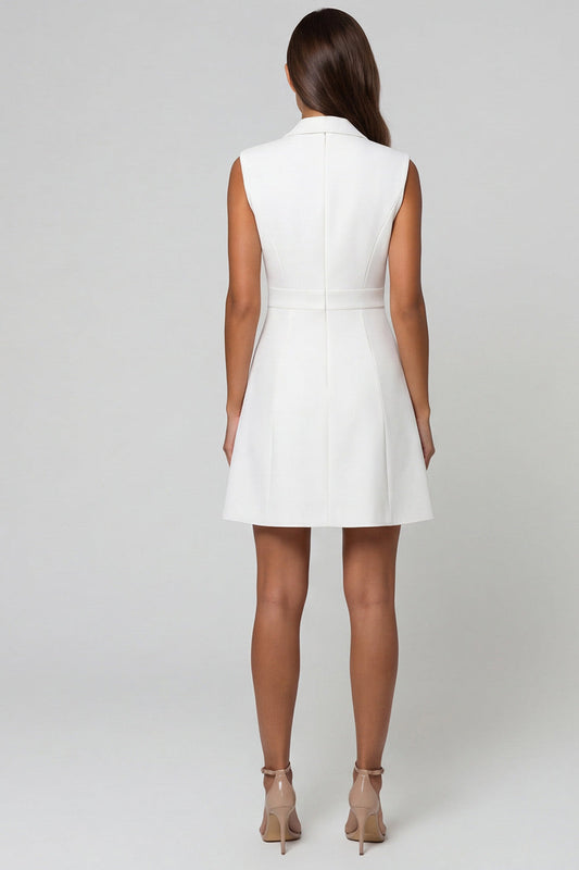 White Notched Lapel Single-breasted A-Line Short Work Dress