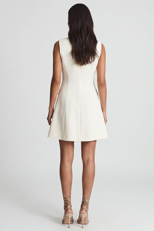 Ivory Peaked Lapel Double-breasted A-Line Short Work Dress