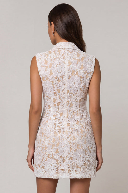 Lace Ivory Peaked Lapel Sheath Short Work Dress