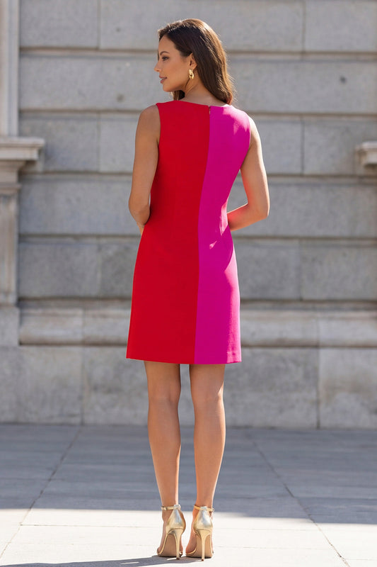 Fuchsia and Red Sleeveless Bodycon Mini Work Dress