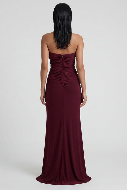 Burgundy Strapless Mermaid Long Formal Dress