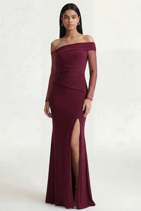 Burgundy Mermaid Off The Shoulder Formal Dress