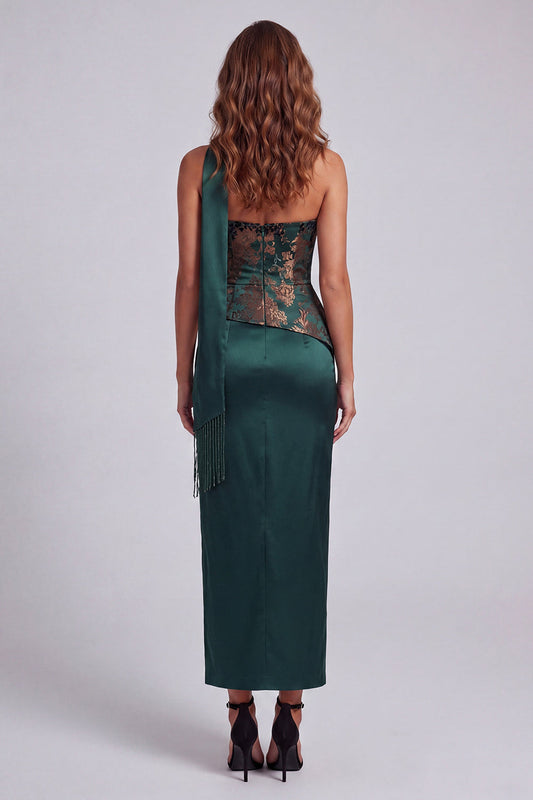 Robe de Soirée Fourreau Vert Foncé sans Bretelles