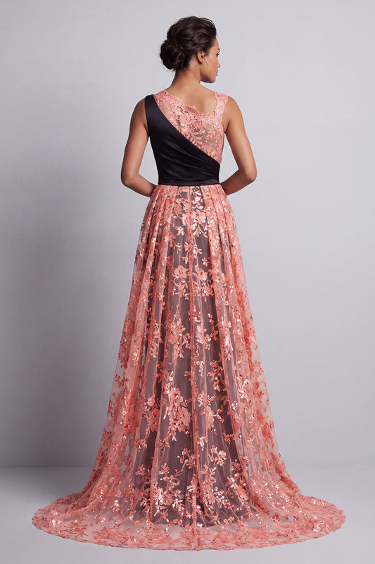 Robe de mère de la mariée longue froncée Pastèque et Sirène noire avec cape
