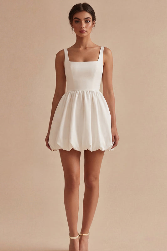 White Square Neck A-Line Short Graduation Dress