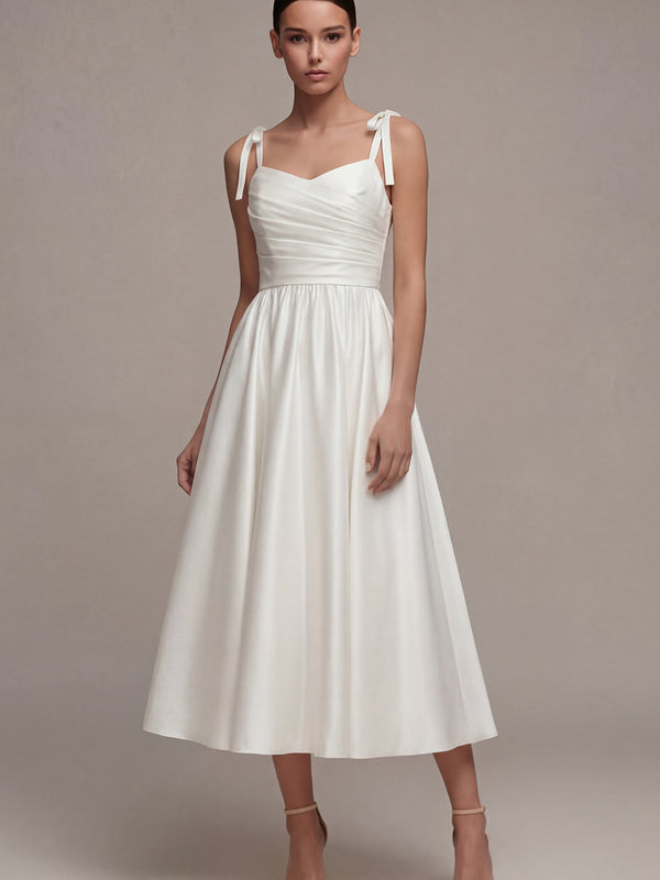 Robe de mariée de plage longue évasée blanche à bretelles épaisses