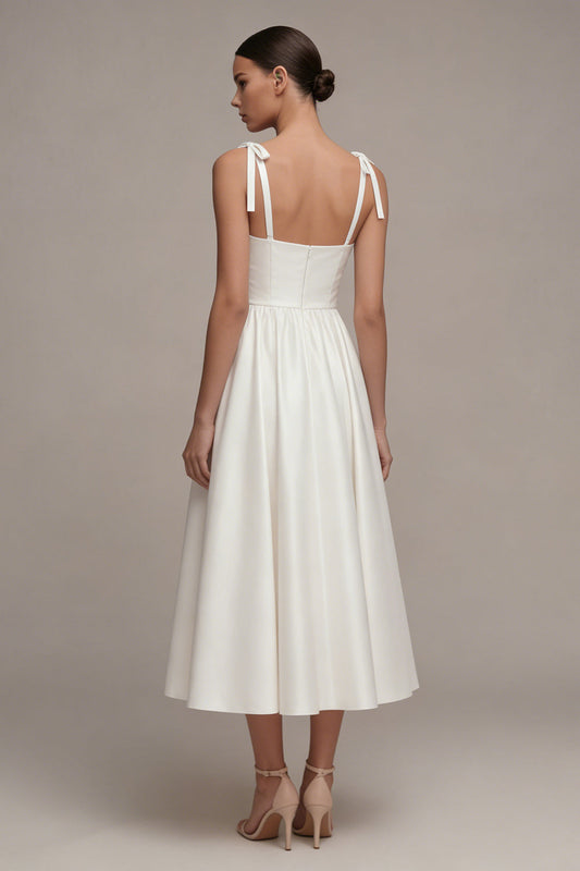 Robe de mariée de plage longue évasée blanche à bretelles épaisses