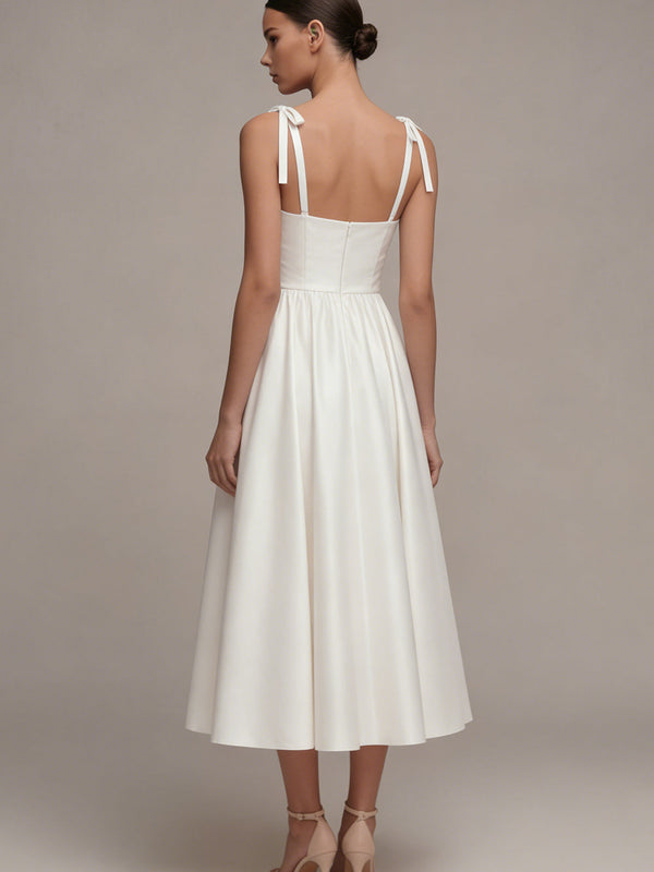 Robe de mariée de plage longue évasée blanche à bretelles épaisses