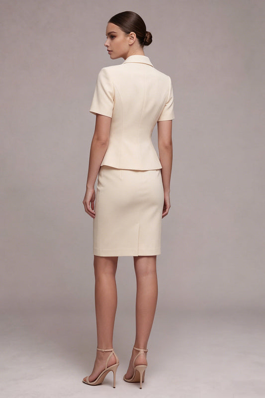 Ivory 2 Piece Peak Lapel Double Breasted Short Business Dress