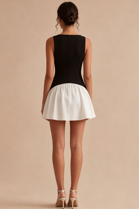 Black and White A-Line Satin Mini Dress