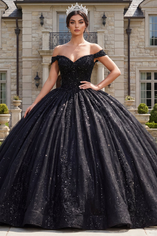 Ball Gown Black Corset Off-the-Shoulder Quinceanera Dress