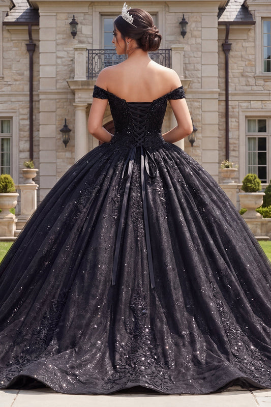 Ball Gown Black Corset Off-the-Shoulder Quinceanera Dress