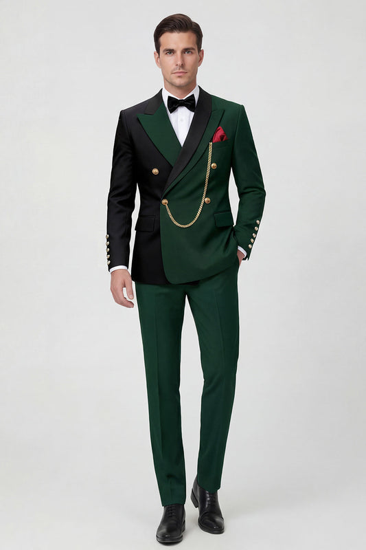 Costume de bal deux pièces croisé pour homme vert foncé à revers en pointe