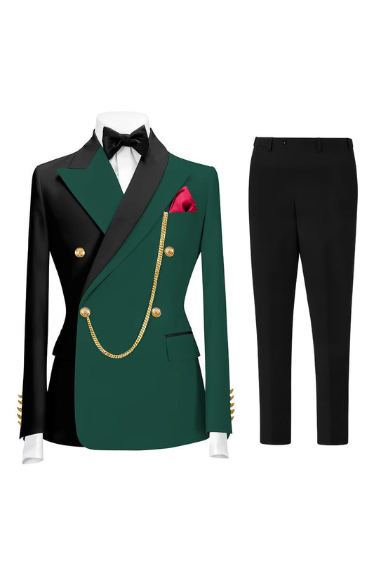 Costume de bal deux pièces croisé pour homme vert foncé à revers en pointe