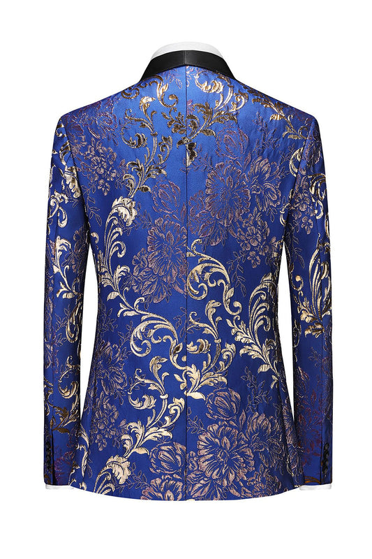 Costumes de mariage bleus pour hommes à revers châle, 3 pièces, 1 bouton
