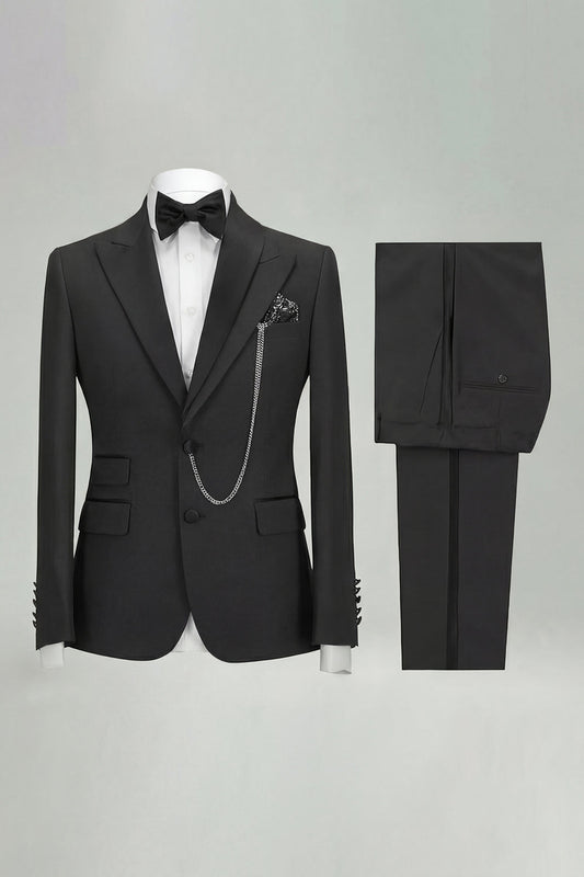Costumes de mariage homme 2 pièces noir, coupe droite, revers à pointe