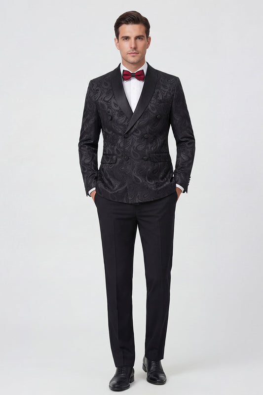 Costumes de mariage pour hommes à revers châle noirs croisés 2 pièces