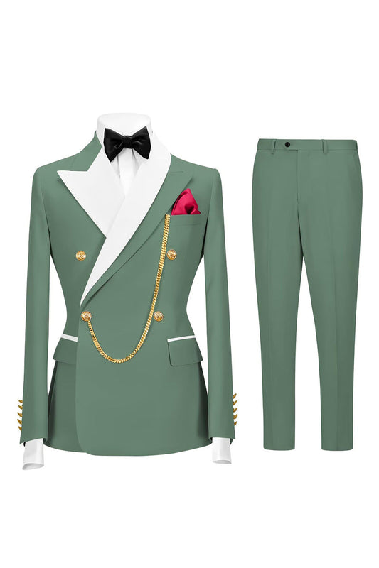 Costumes de bal pour homme croisés à revers cranté deux pièces vert sauge