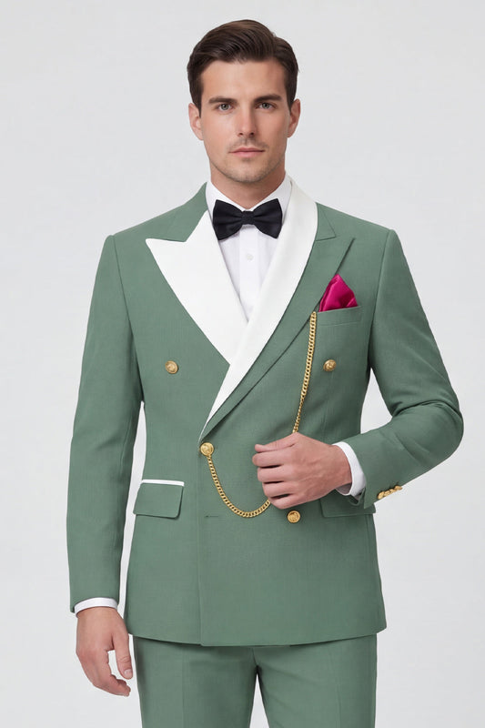Costumes de bal pour homme croisés à revers cranté deux pièces vert sauge