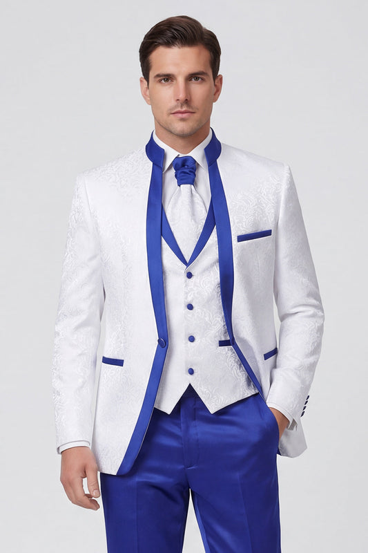 Costume de bal 3 pièces pour homme, bleu roi, imprimé, un bouton
