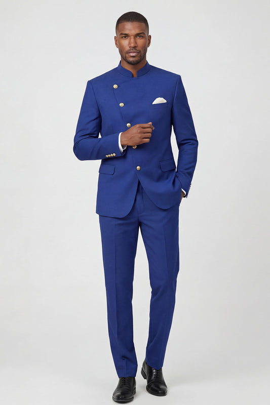 Costumes de bal pour hommes bleu roi deux pièces à simple boutonnage