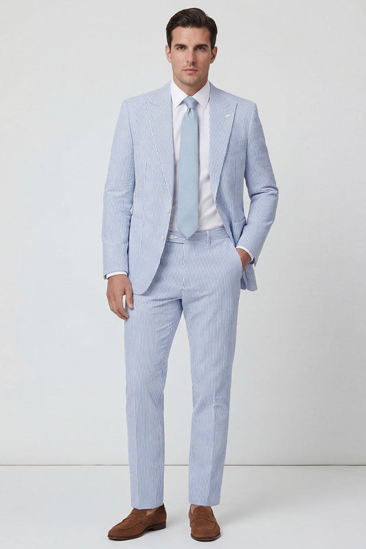 Costume de soirée 2 pièces bleu clair à revers pointus et simple boutonnage pour hommes