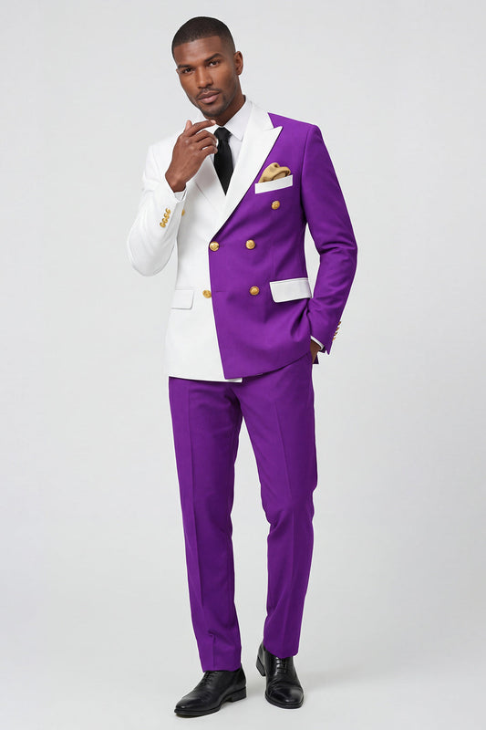 Costume de bal 2 pièces pour homme à revers cranté et double boutonnage violet