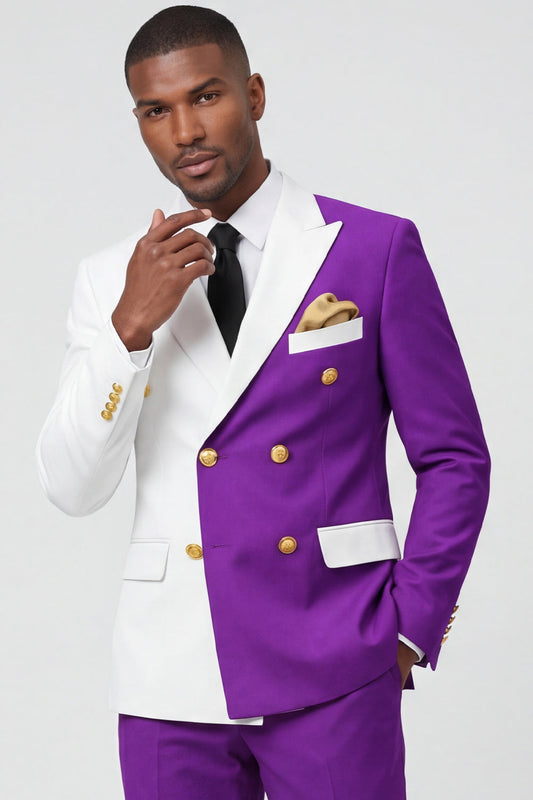 Costume de bal 2 pièces pour homme à revers cranté et double boutonnage violet