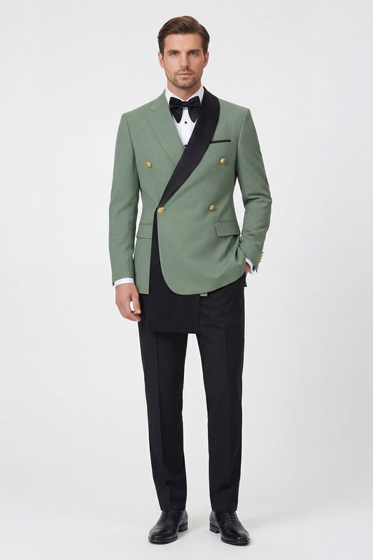 Costume de bal vert sauge pour homme, 2 pièces, revers cranté, croisé