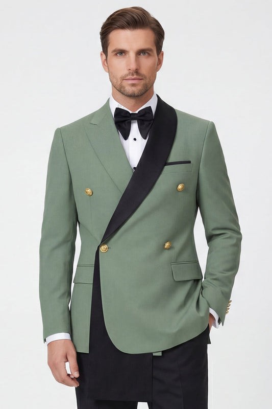 Costume de bal vert sauge pour homme, 2 pièces, revers cranté, croisé