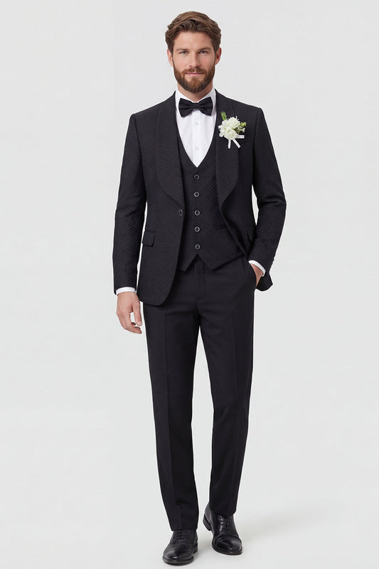 Costumes de mariage 3 pièces pour hommes à revers châle noir et un bouton