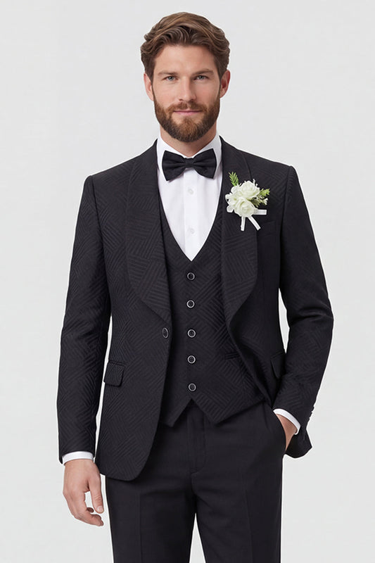 Costumes de mariage 3 pièces pour hommes à revers châle noir et un bouton