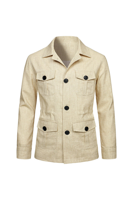Veste homme beige à revers crantés et simple boutonnage
