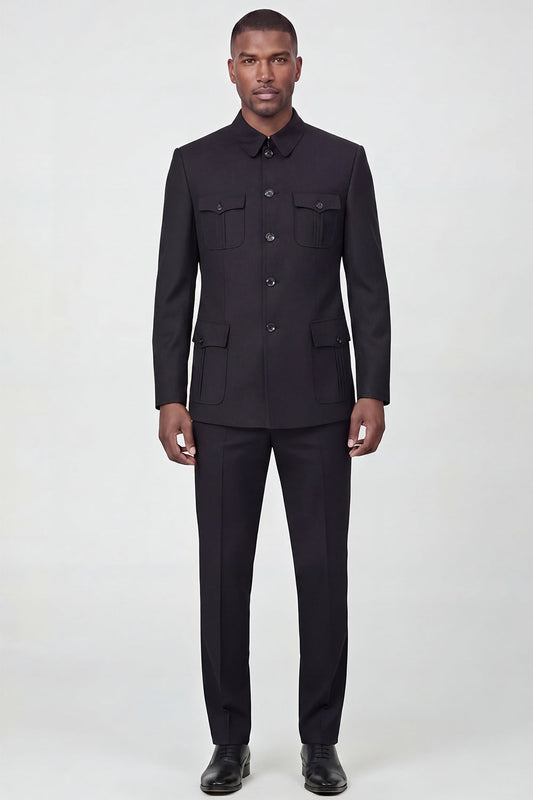 Costume 2 pièces pour homme, noir, droit