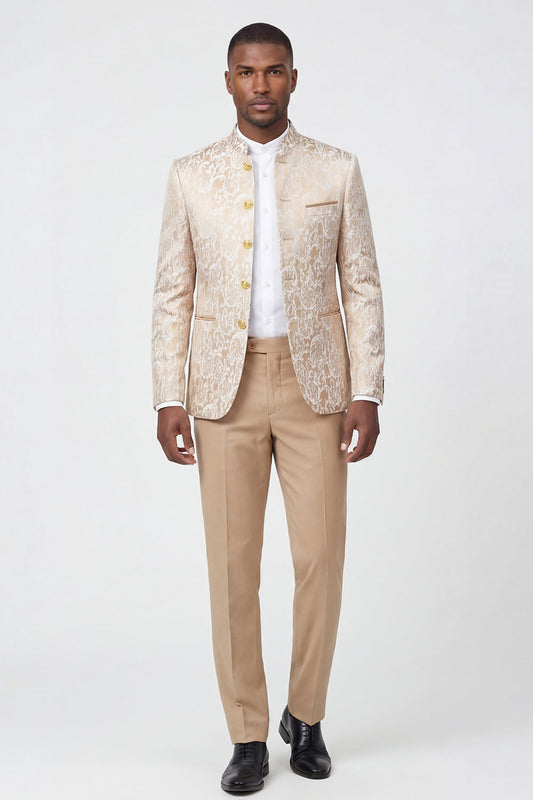 Costumes dorés imprimés pour hommes 2 pièces à boutonnage simple