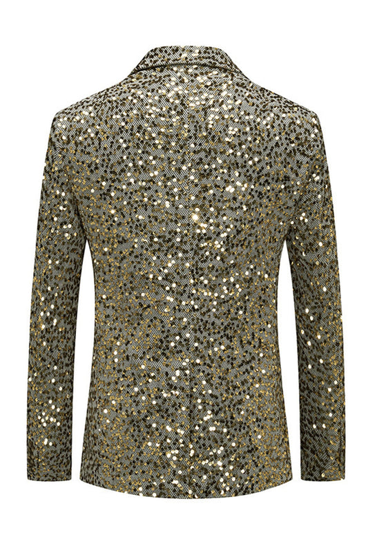 Sparkly Gold Notch Lapel Single Breasted Beaded Men's Jacket