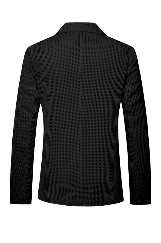 Veste homme noire à revers crantés, simple boutonnage