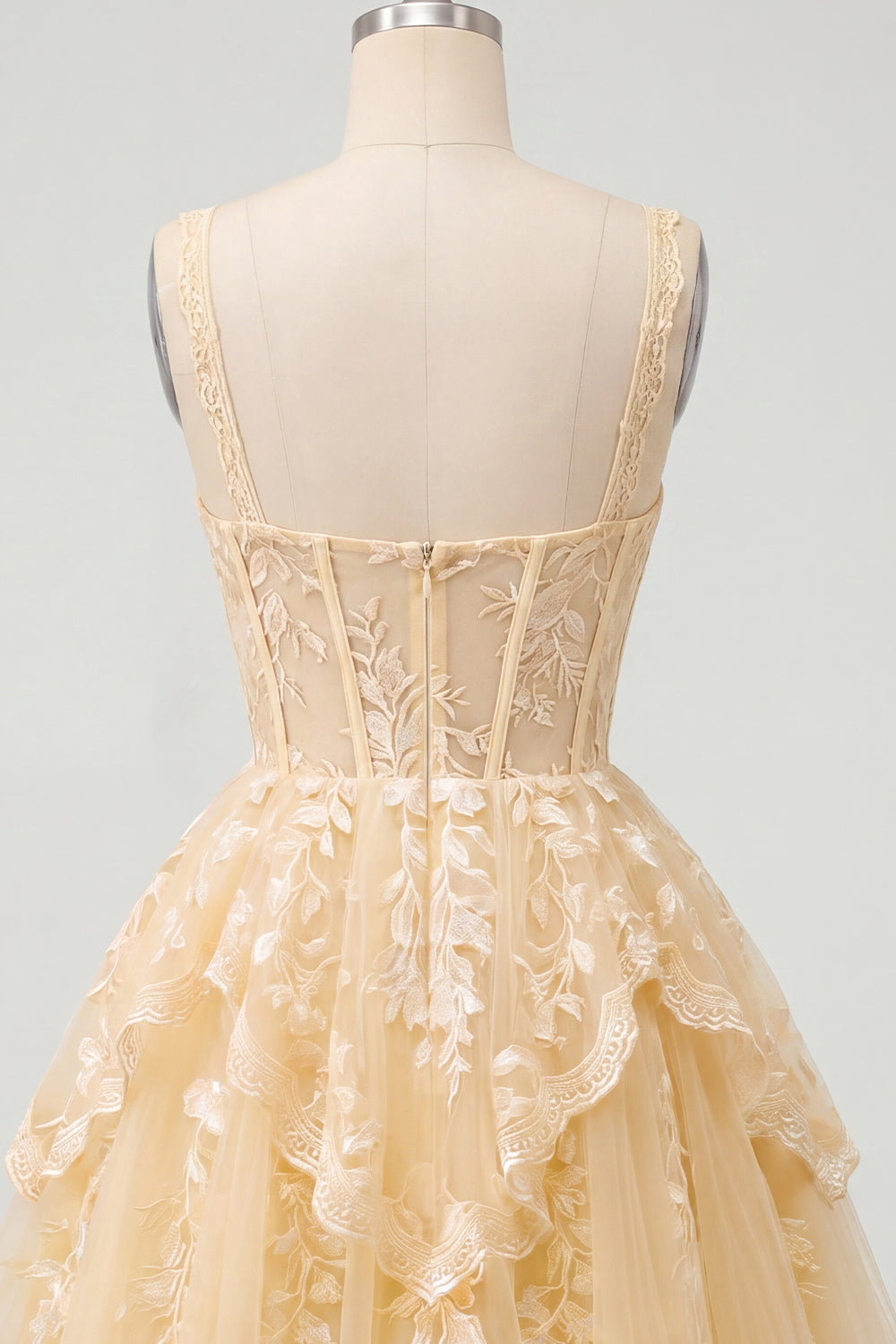 Butter Yellow V-Neck Corset A-Line Floral Homecoming Dress