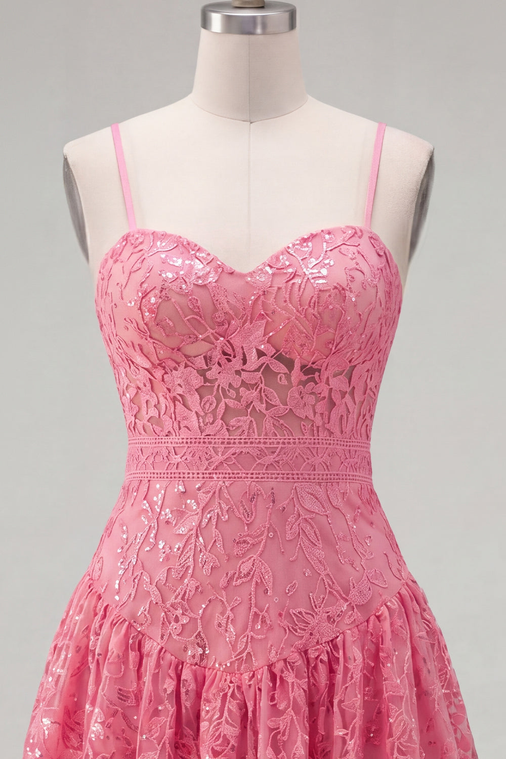 Hot Pink A-Line Spaghetti Straps Floral Homecoming Dress with Bow