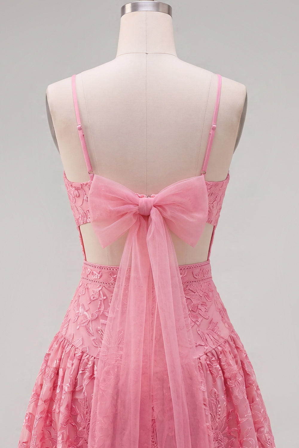 Hot Pink A-Line Spaghetti Straps Floral Homecoming Dress with Bow