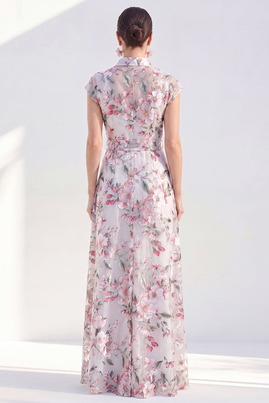Robe longue de mariée en A avec motif floral et ceinture