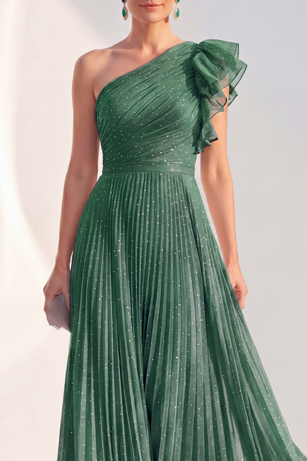 Robe longue de mère de la mariée plissée à volants et paillettes, coupe trapèze asymétrique bleu marine
