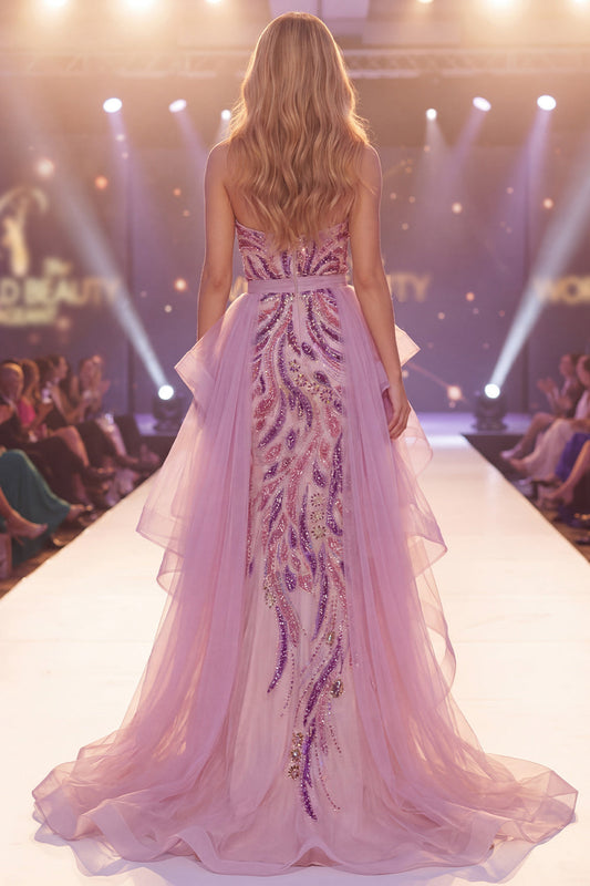 Sparkly Grey Purple Sweetheart Sequin Mermaid Long Pageant Dress with Slit