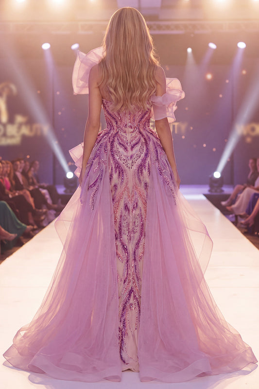 Sparkly Grey Purple One-Shoulder Sequin Mermaid Long Pageant Dress with Slit