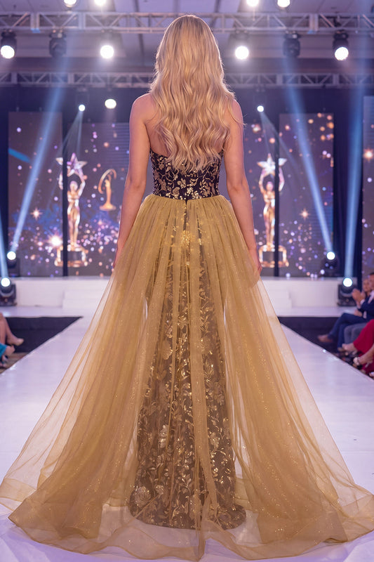 Sparkly Black Golden Mermaid Sweetheart Sequins Long Pageant Dress with Sash