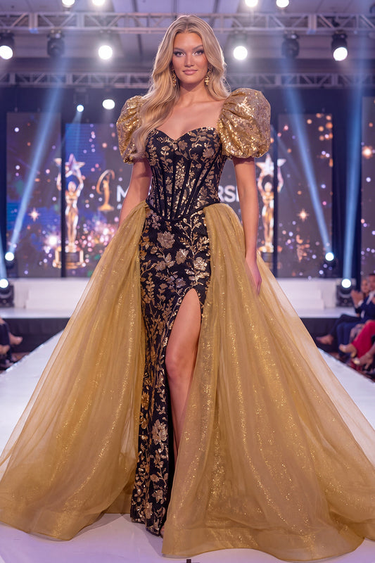 Sparkly Black Golden Mermaid Sequins Long Pageant Dress